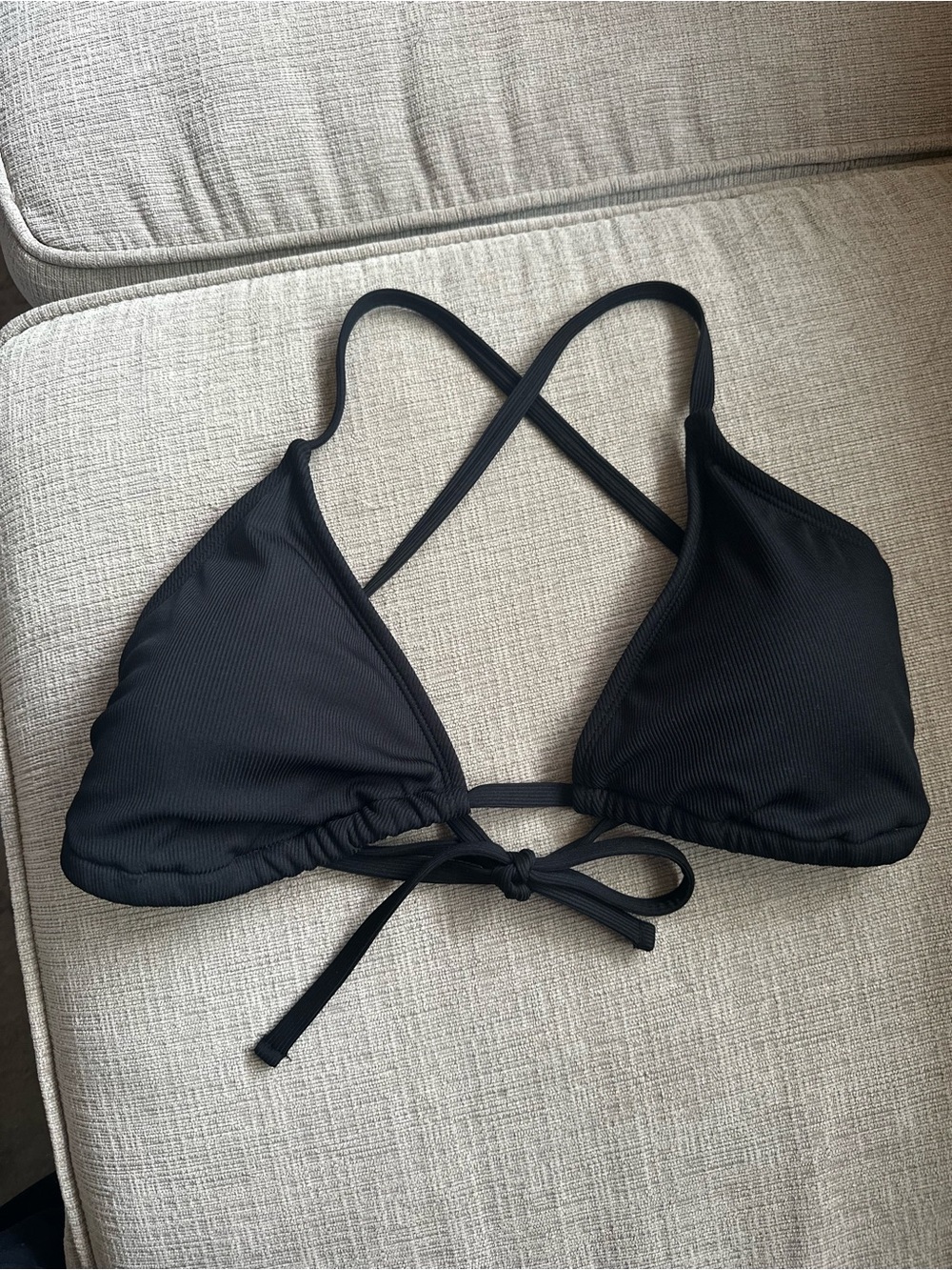 Shade & Shore Black Ribbed Triangle Bikini Top with Cross Straps